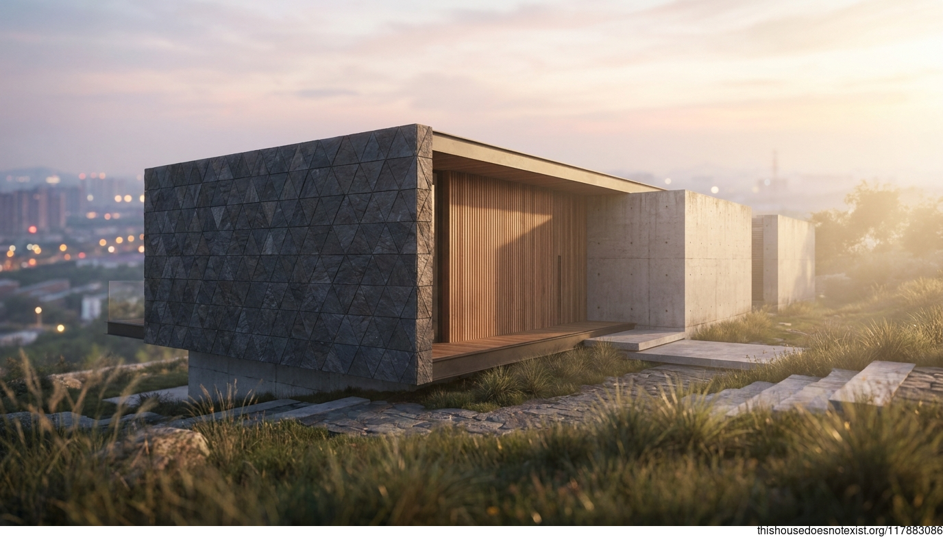 Triangular Black Stone Timber House