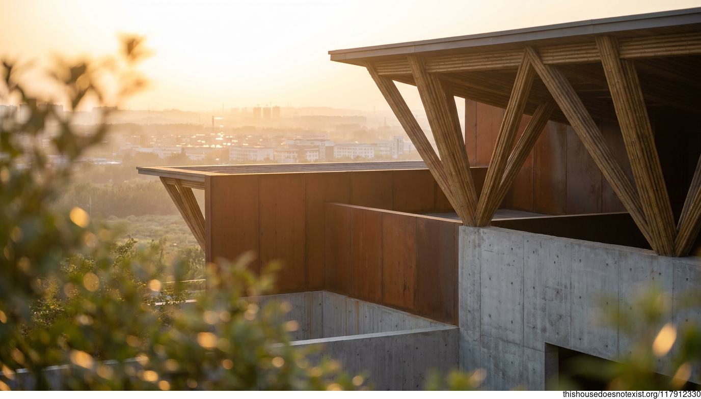 Tropical Triangular Corten House in Weifang
