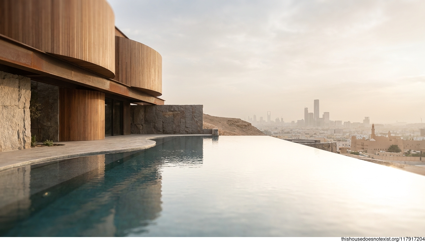 Futuristic Minimalist Cedar-Steel Villa, Riyadh Daylight