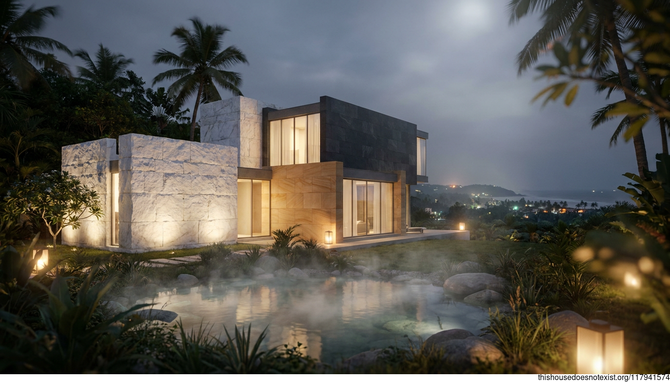 Modern Minimalist Marble House Goa Night
