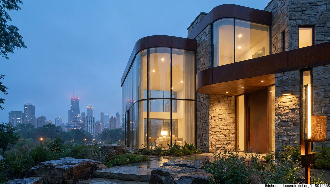 Curved Glass & Corten Nightscape