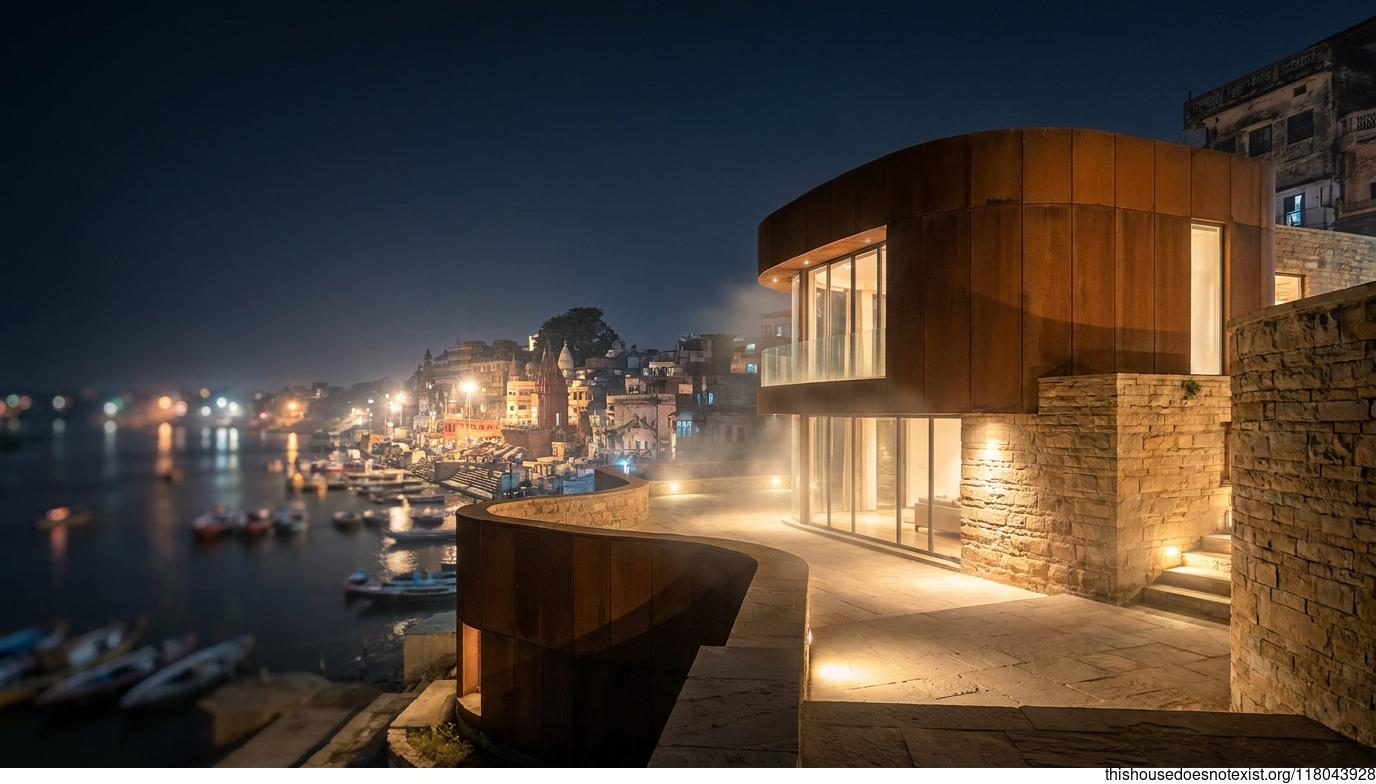 Corten Curves Over Varanasi Night Stone