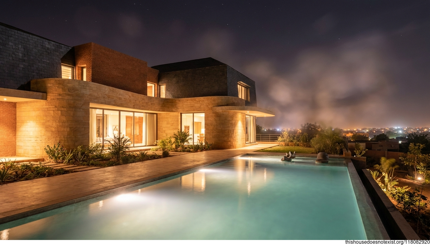 Modern Sandstone Curves in Burkina Faso Nightscape