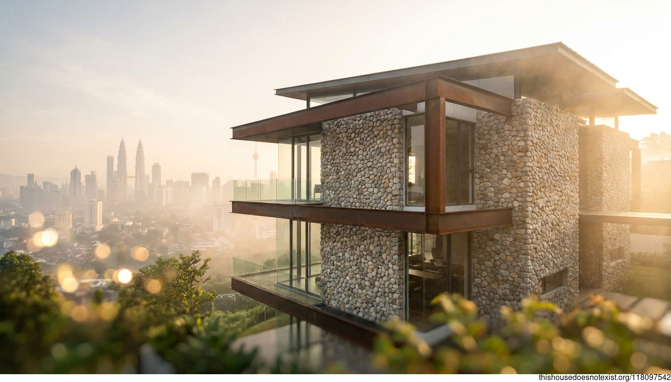 Modern Glass-Corten House at Sunrise