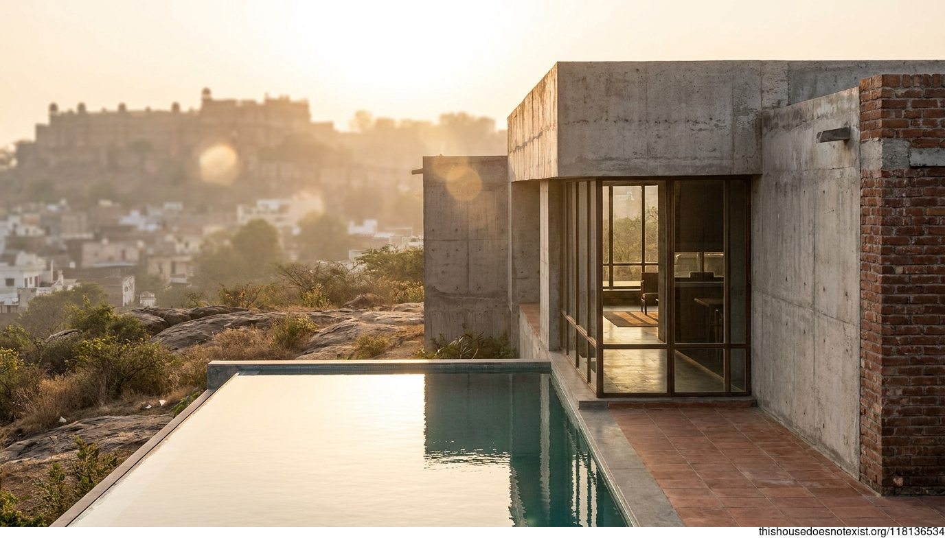 Brutalist Sunset Over Gwalior's Infinity Pool