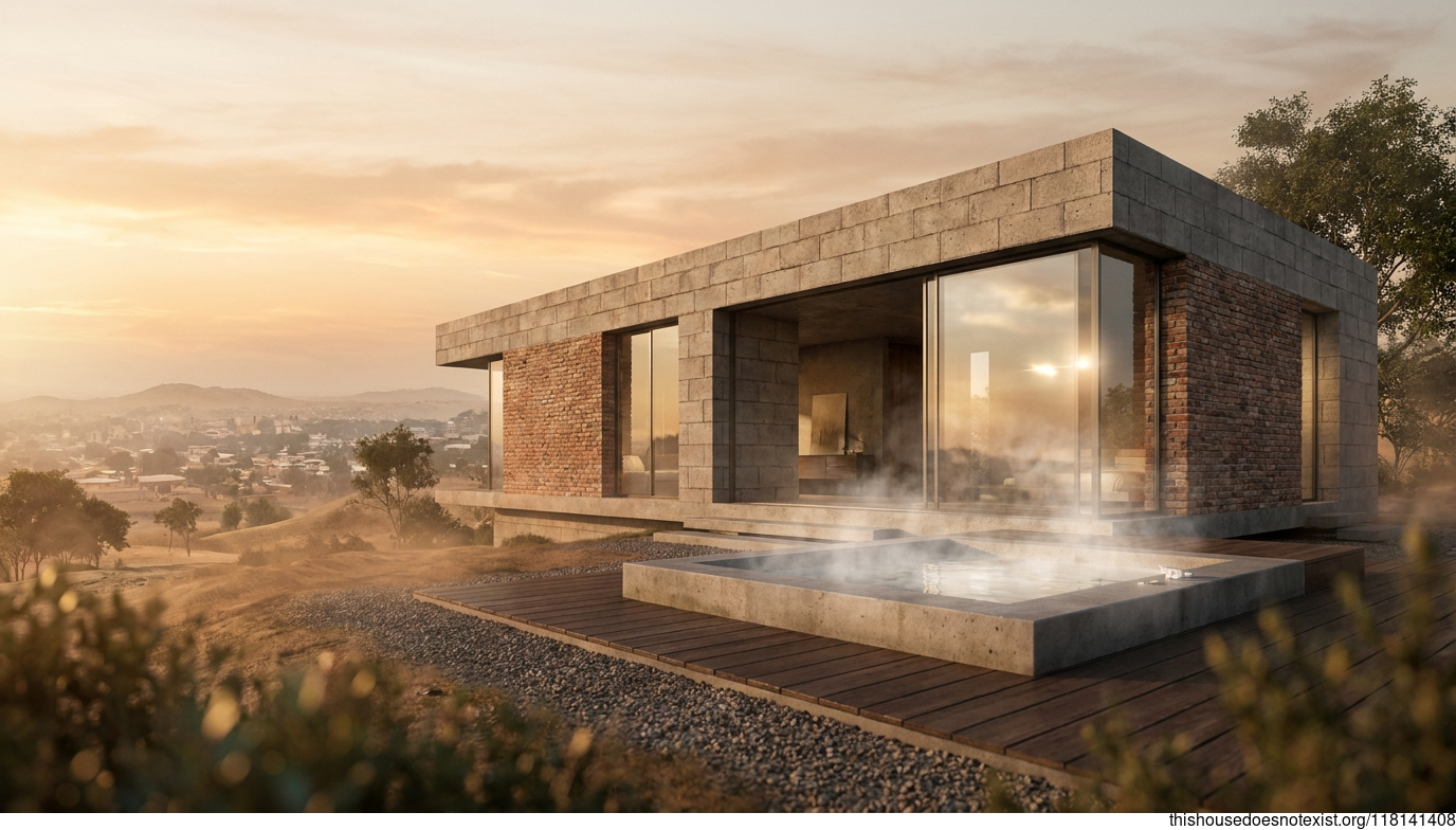Modern Industrial Concrete House at Sunset Kananga