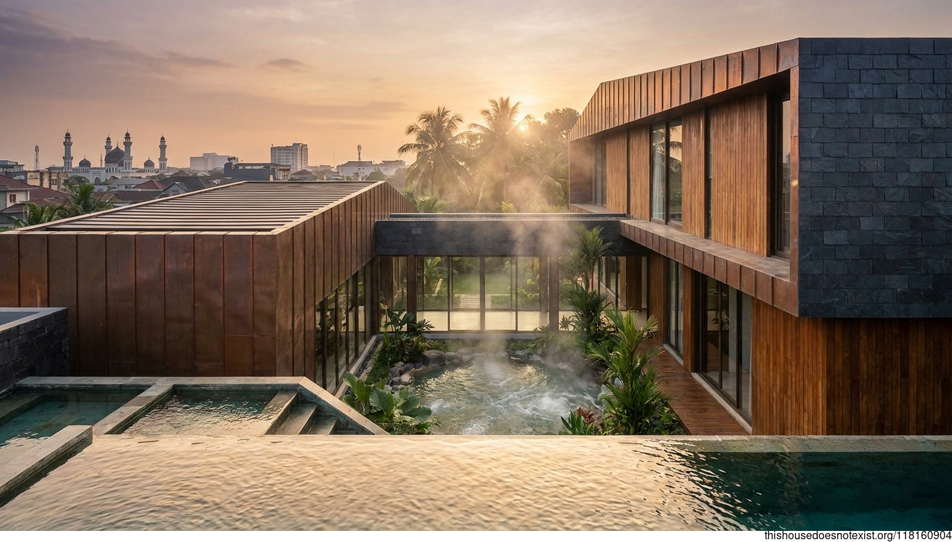 Futuristic Copper House at Medan Sunset