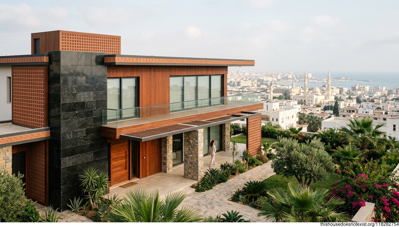 Mid-Century Stone Villa in Tripoli Sunlight