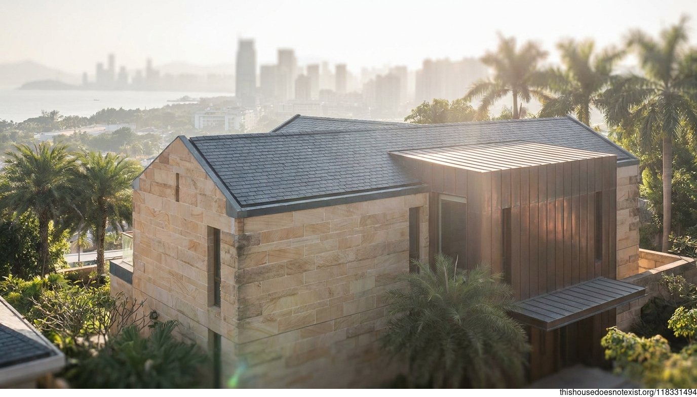 Rectangular Sandstone Modern Home in Zhuhai