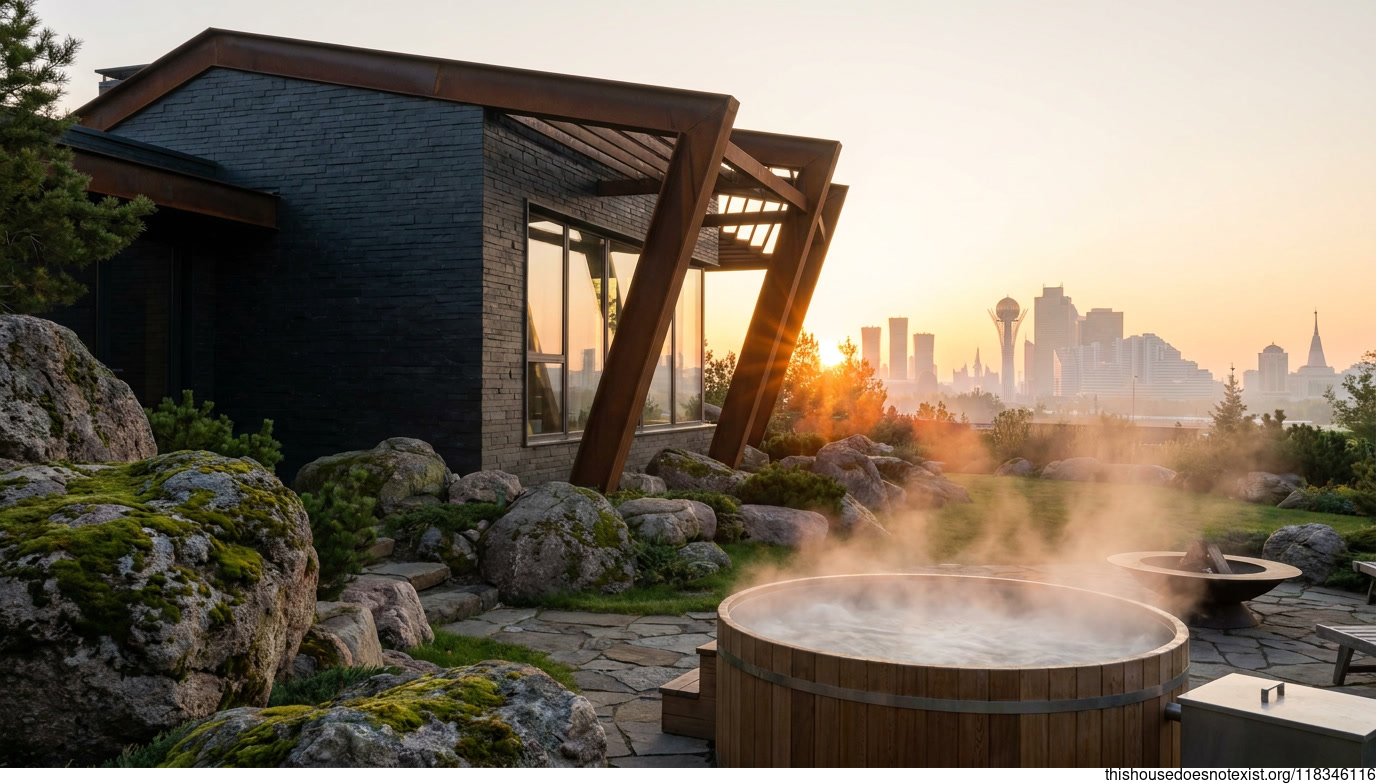 Triangular Steel House, Sunset Jacuzzi, Astana