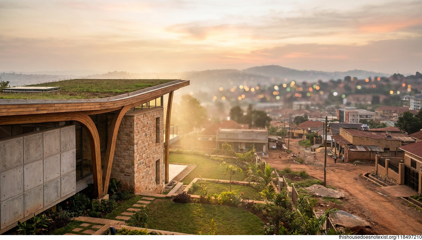 Curved Timber Sunset Home, Kampala