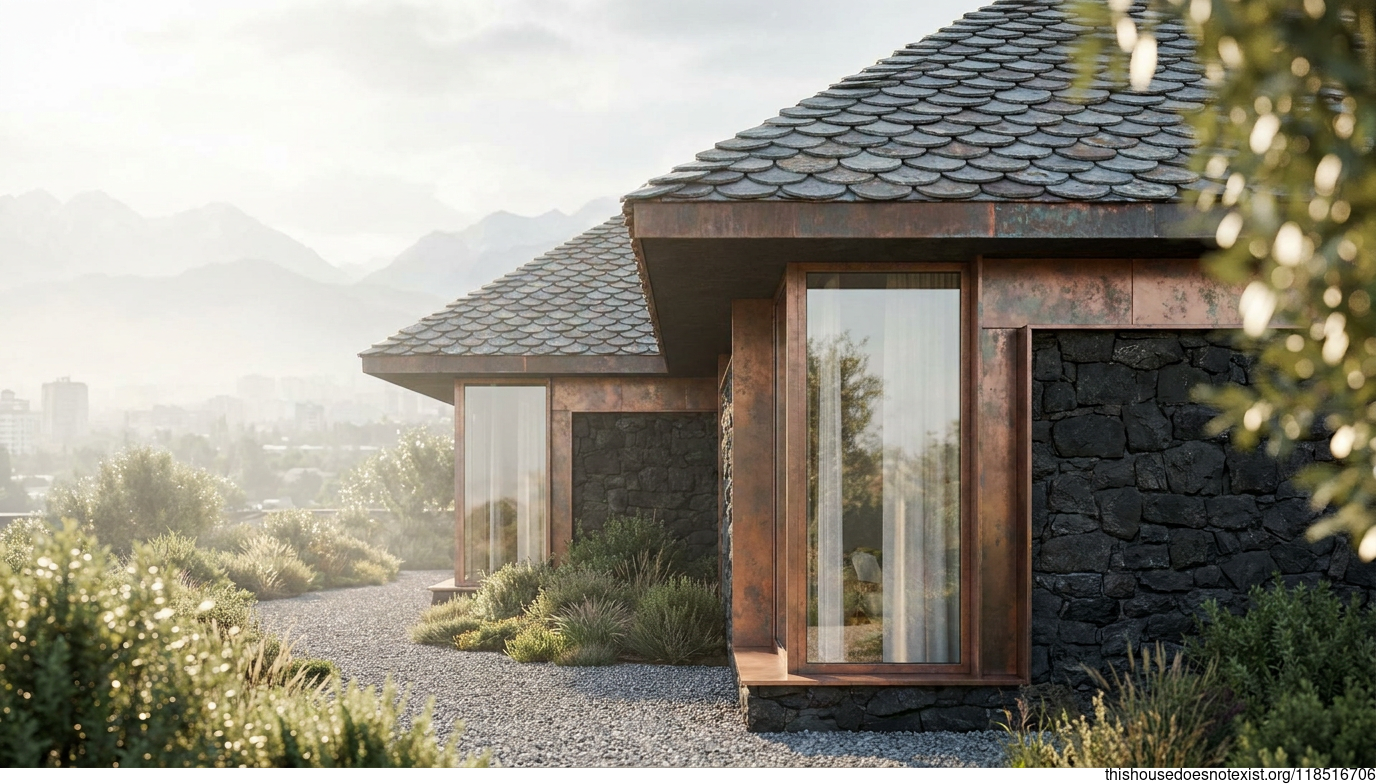 Black Slate Circular Daylight House, Bishkek