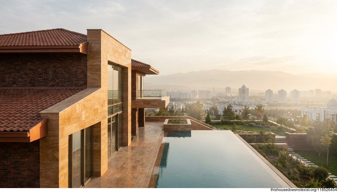 Ashgabat Sandstone Modern Pool House