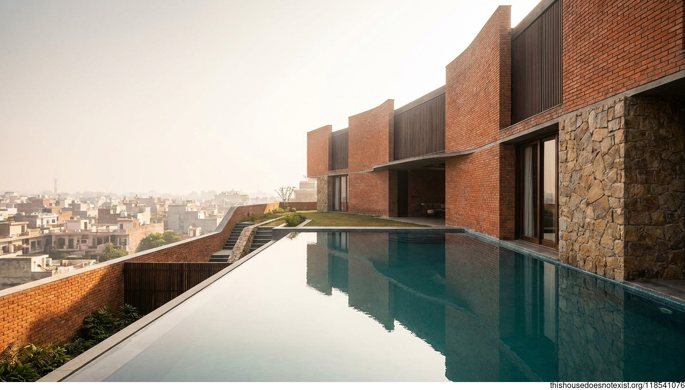 Curved Brick Infinity Pool House