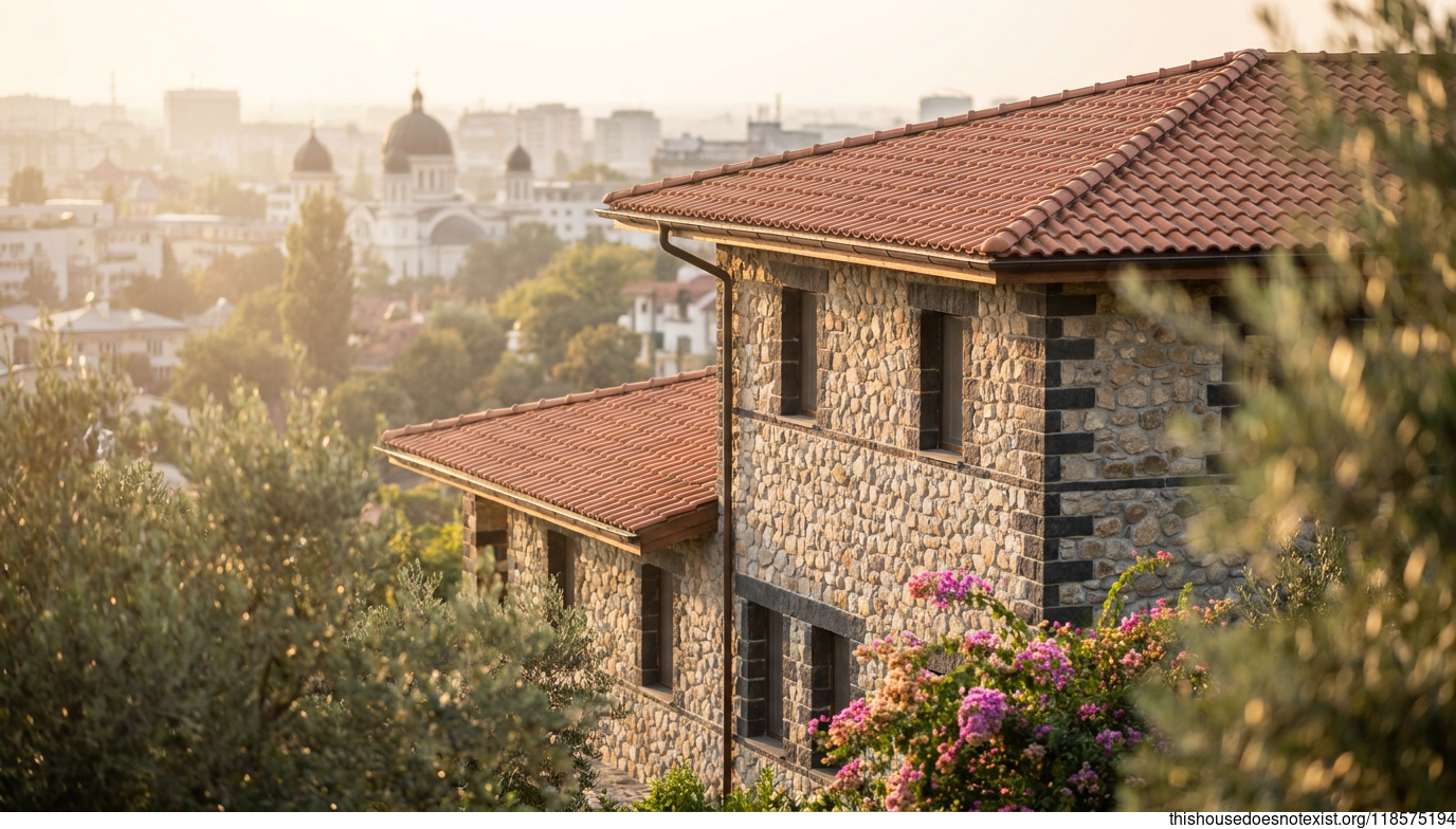 Bucharest Mediterranean Stone Sunset Residence