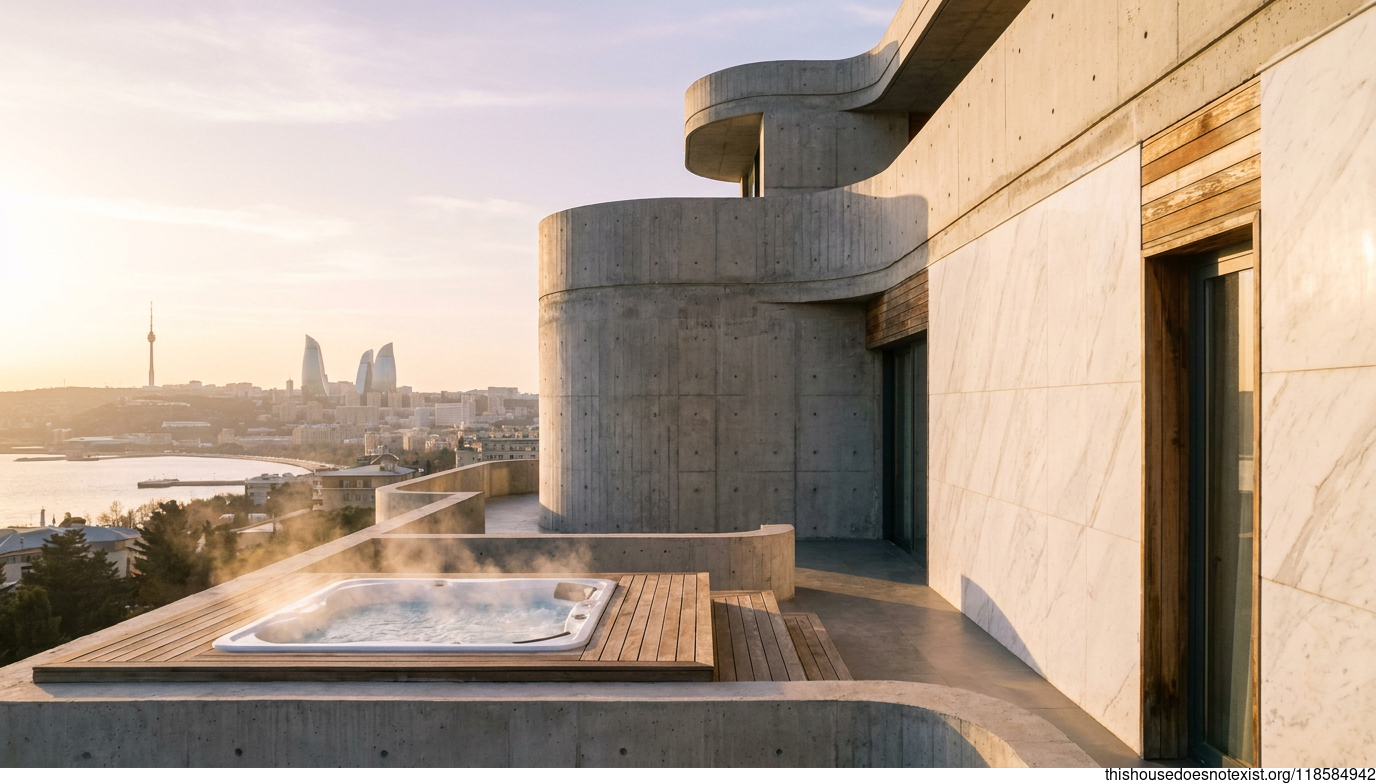 Brutalist Baku Sunset Concrete Retreat