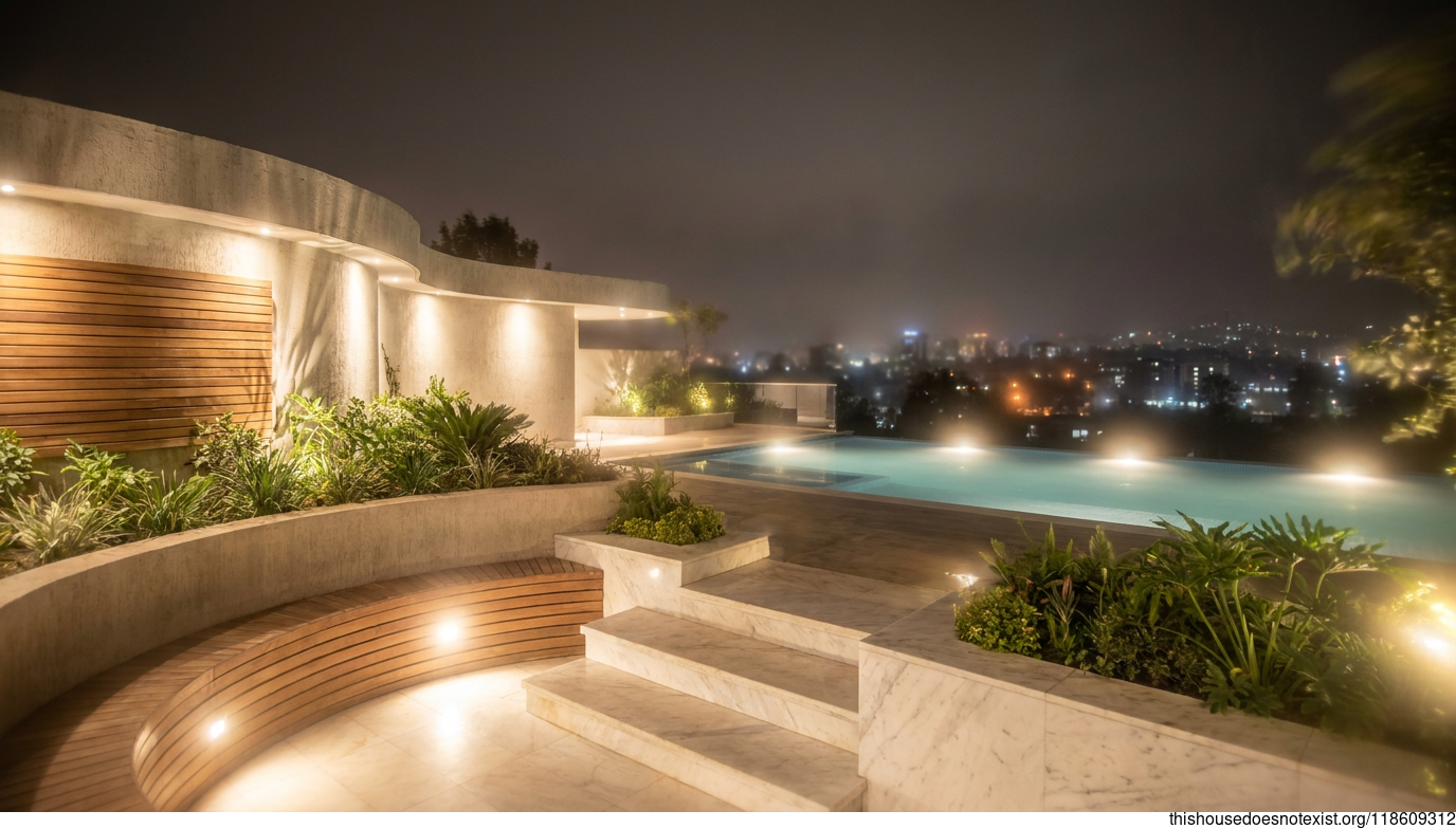 Modern Ethiopian Concrete Garden Nightscape