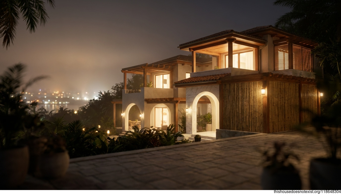 Polished Mediterranean Maximalist Night Facade