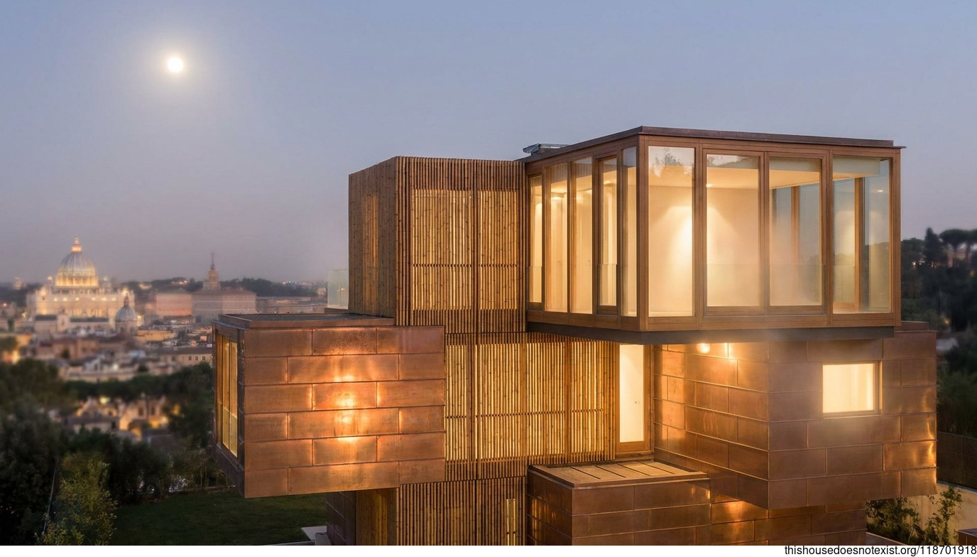 Futuristic Copper Bamboo Night House
