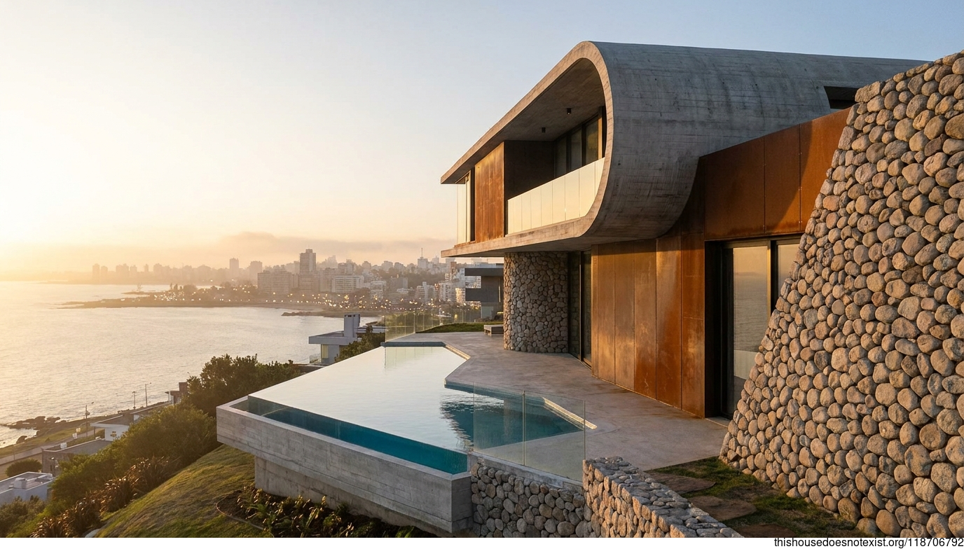 Modern Circular Home Over Montevideo Sunset