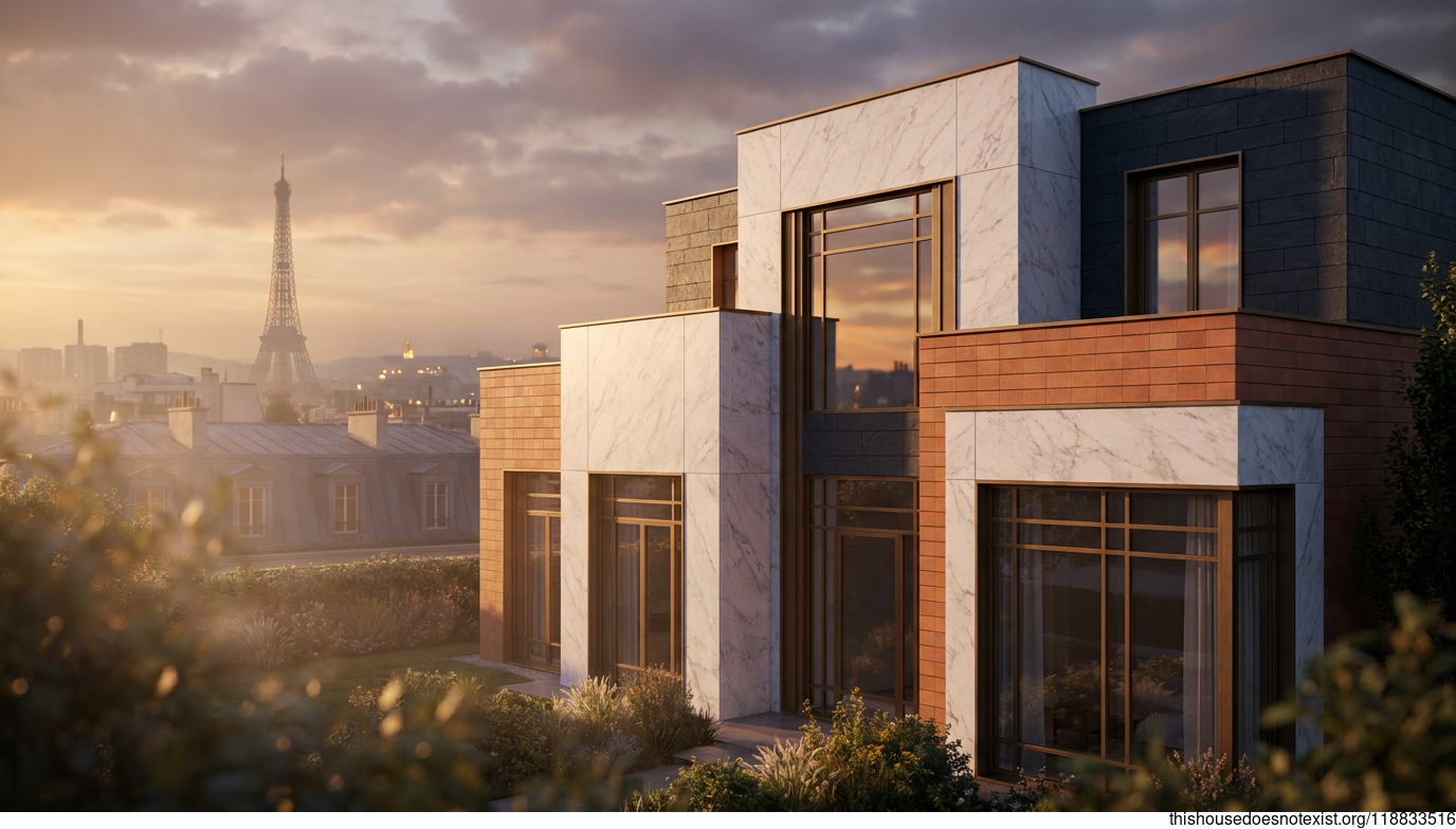 Rectangular Marble Modernism in Parisian Sunset