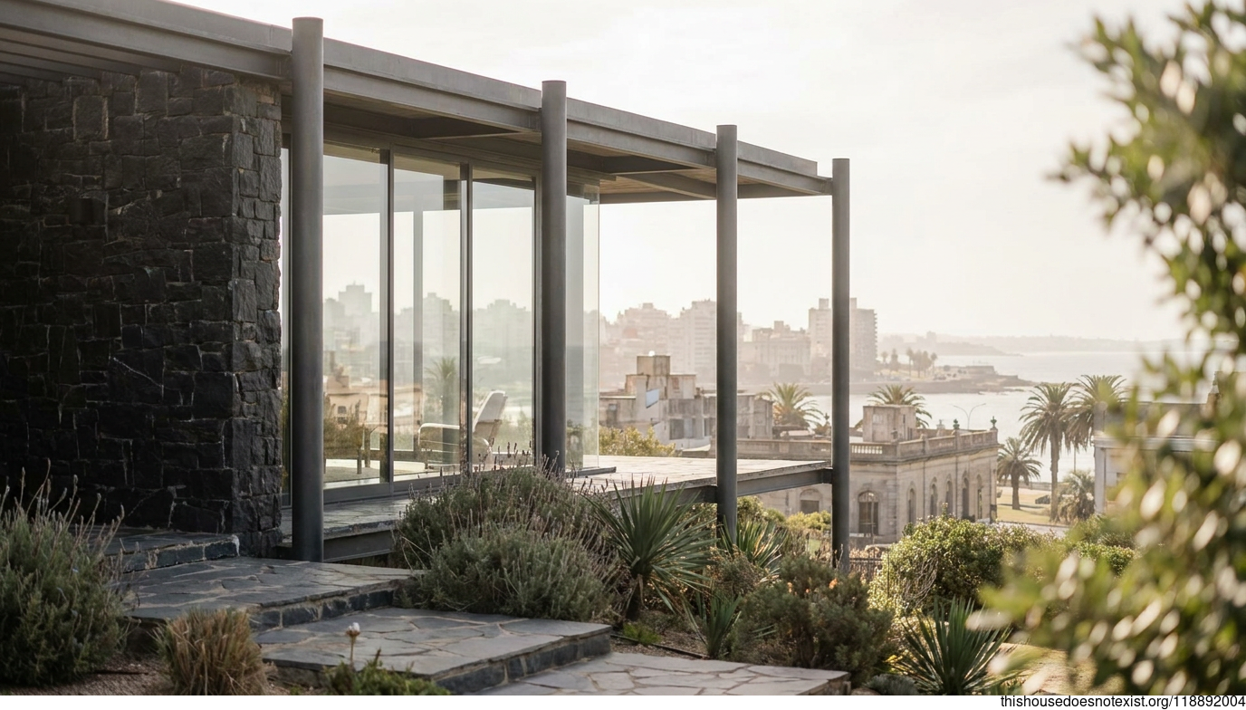 Mid-Century Steel and Stone Exterior