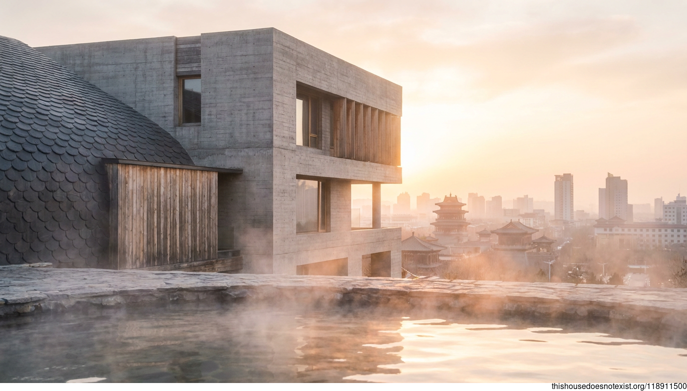 Brutalist Concrete House in Sunrise Hohhot