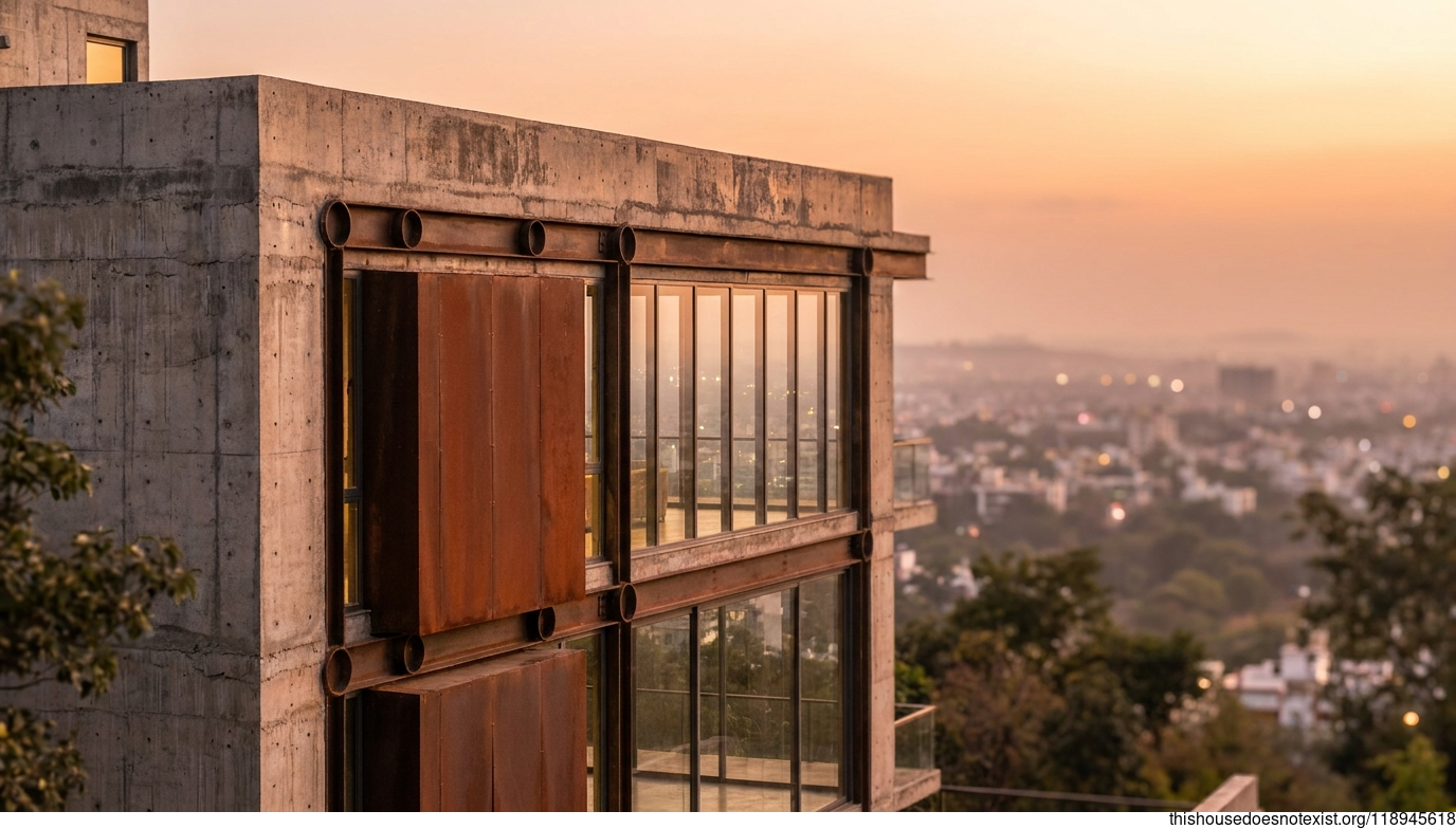Brutalist Concrete Circle, Bhopal Sunset