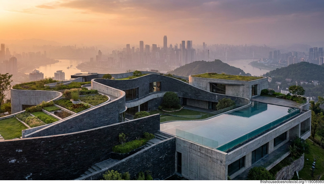 Curved Black Stone, Chongqing Sunset Pool