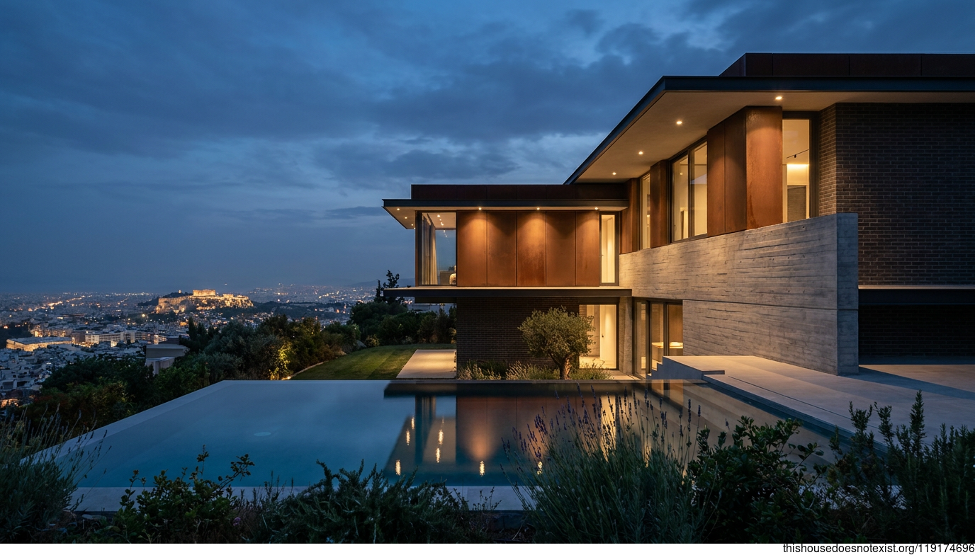 Corten Concrete Infinity Pool Nightscape