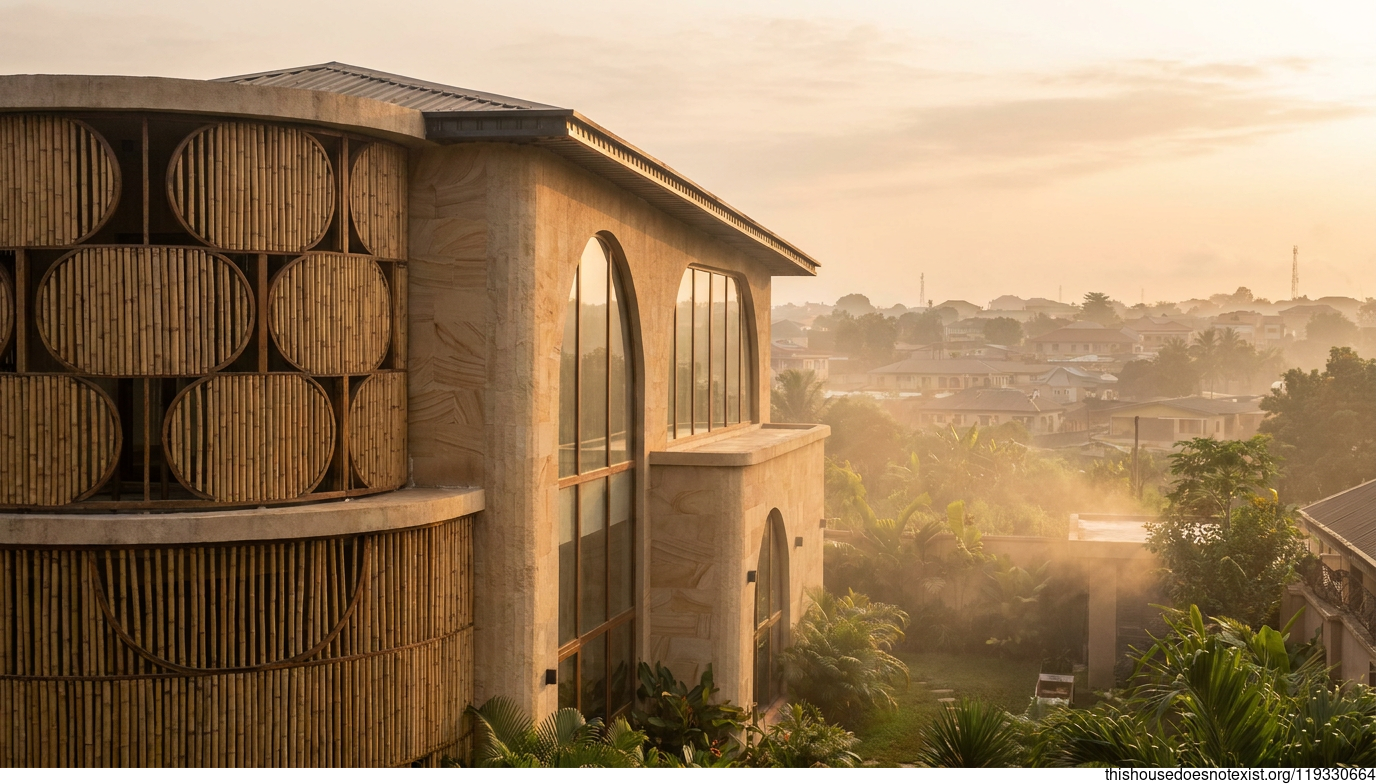 Circular Sandstone Modern Home at Benin Sunrise
