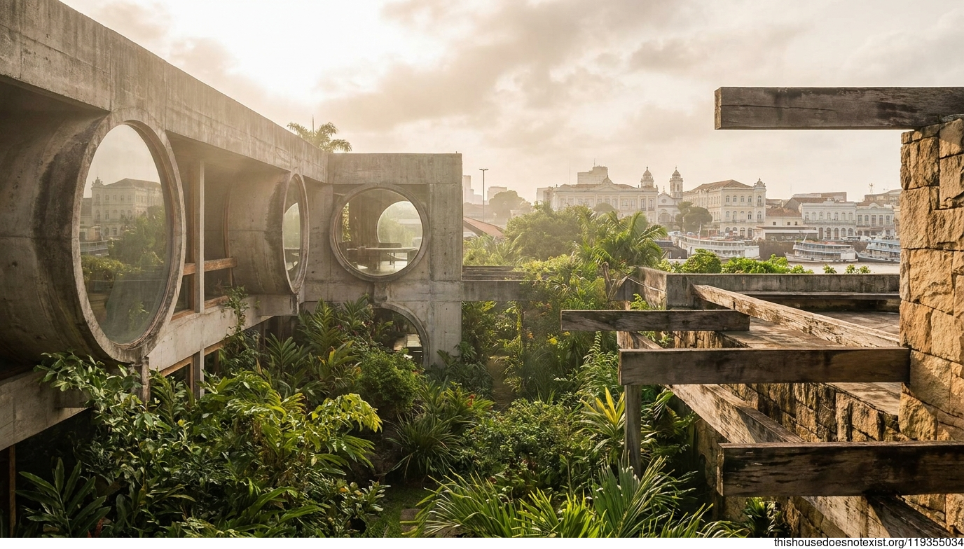 Brutalist Concrete Maximalist Garden, Belem Daylight