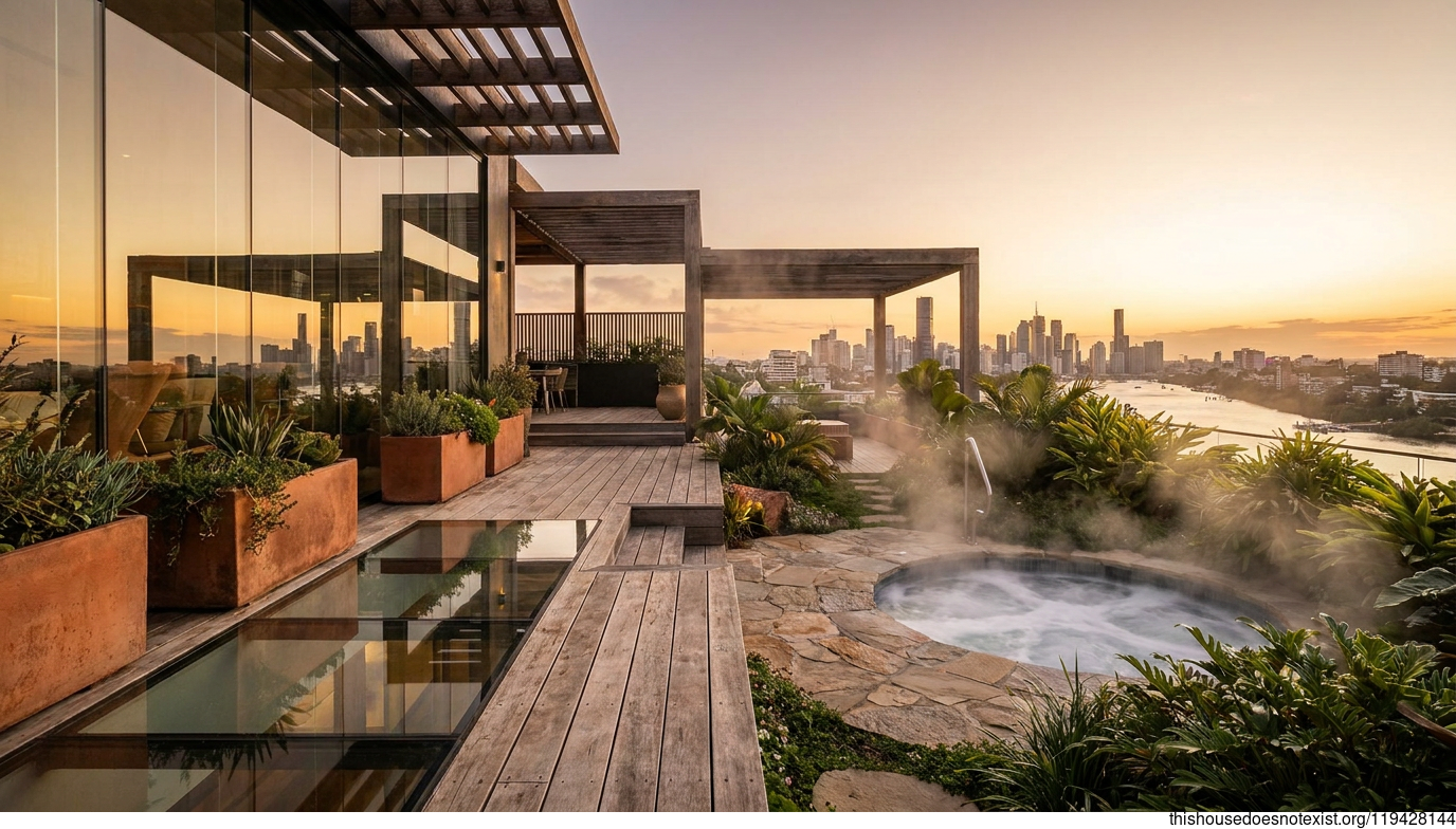 Terracotta, Cedar & Steaming Glass Jacuzzi