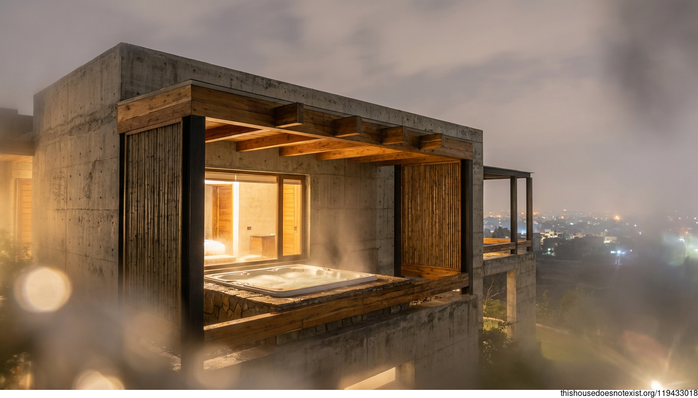 Brutalist Concrete Maximalist Night Retreat