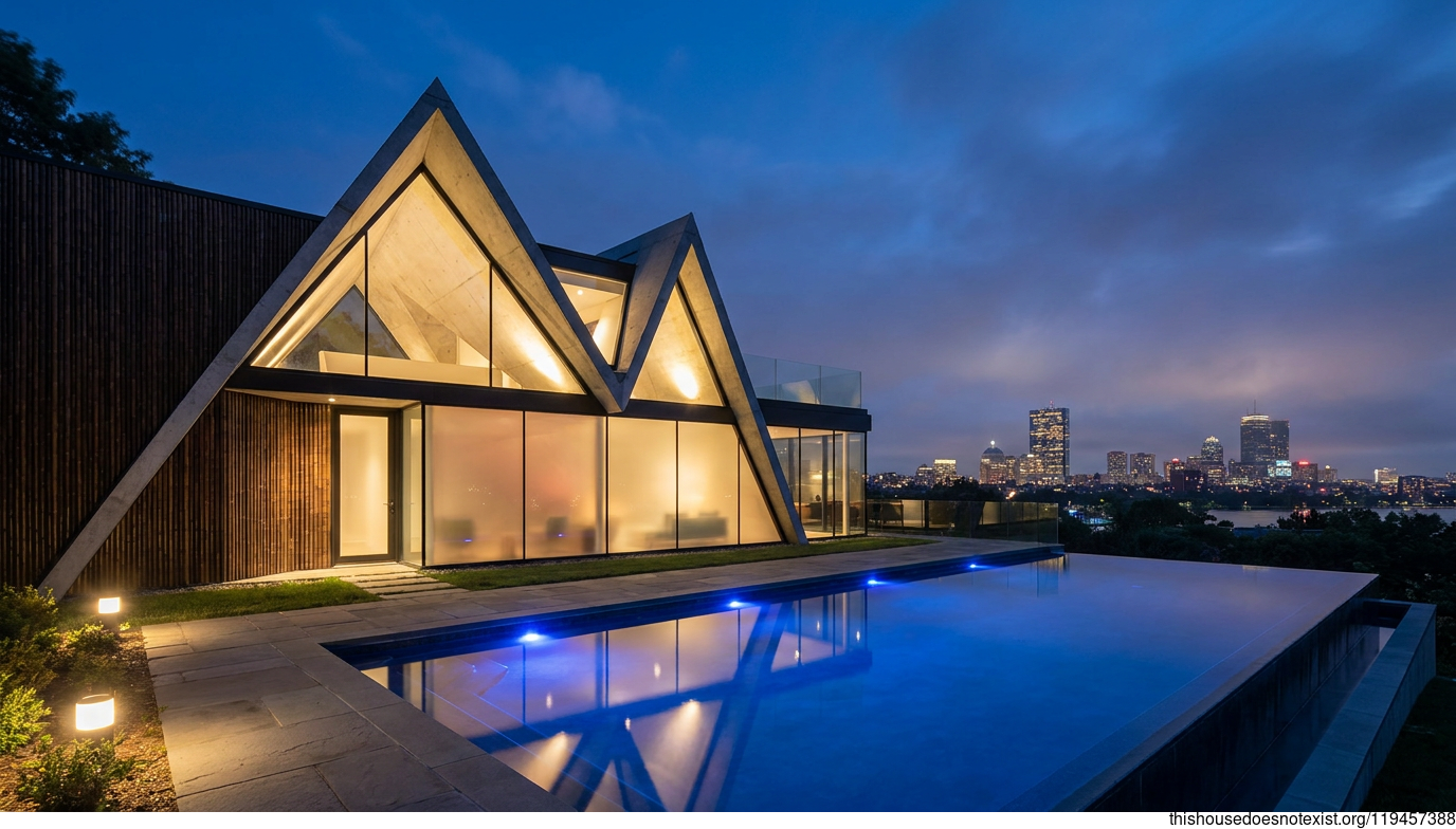Modern Triangular Eco-House with Infinity Pool