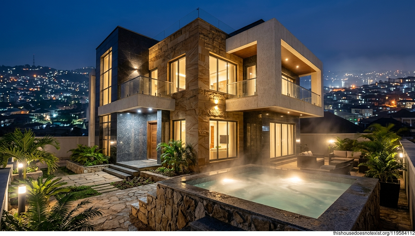 Granite Facade & Steaming Jacuzzi
