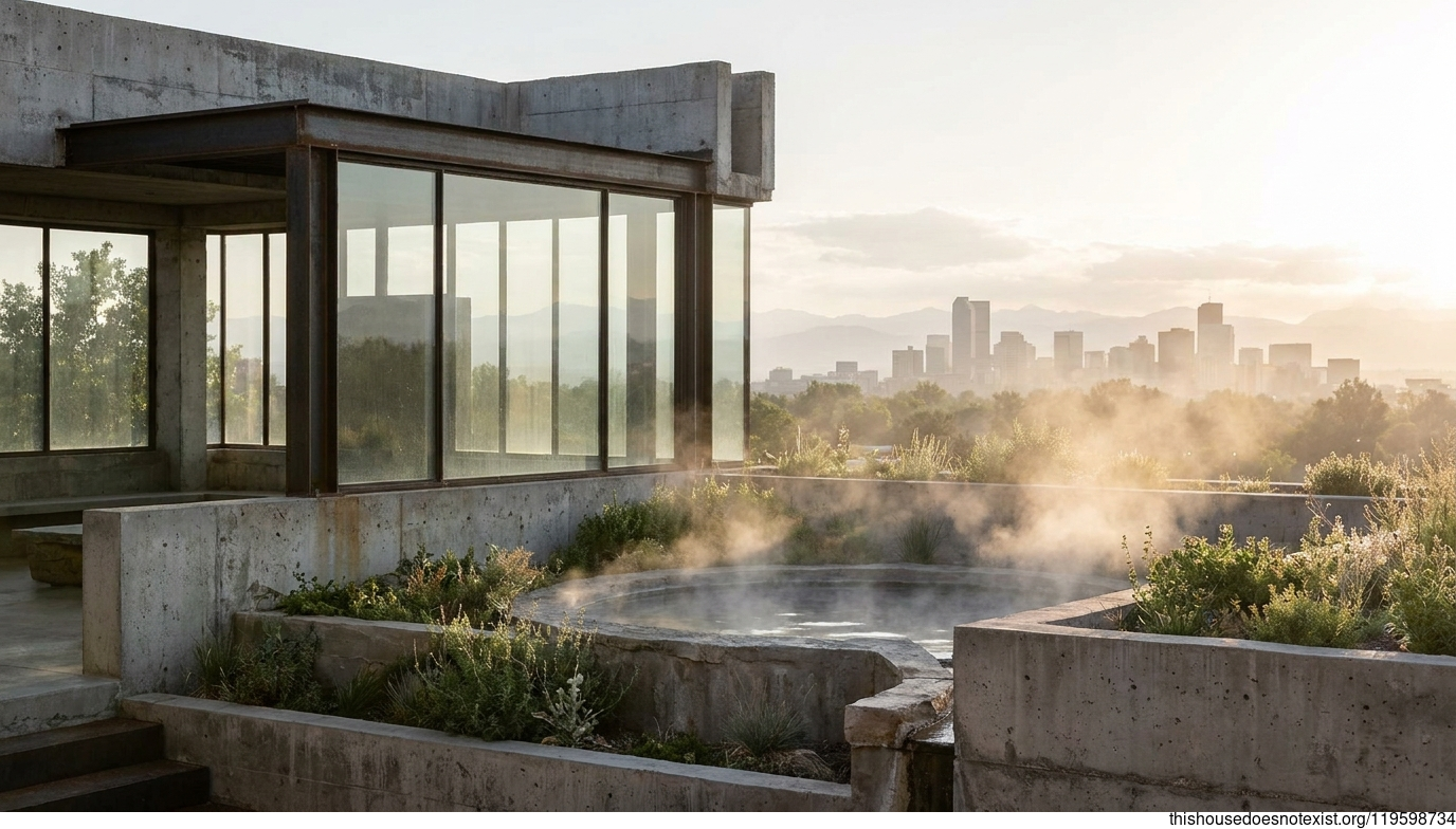 Brutalist Concrete Garden at Sunrise