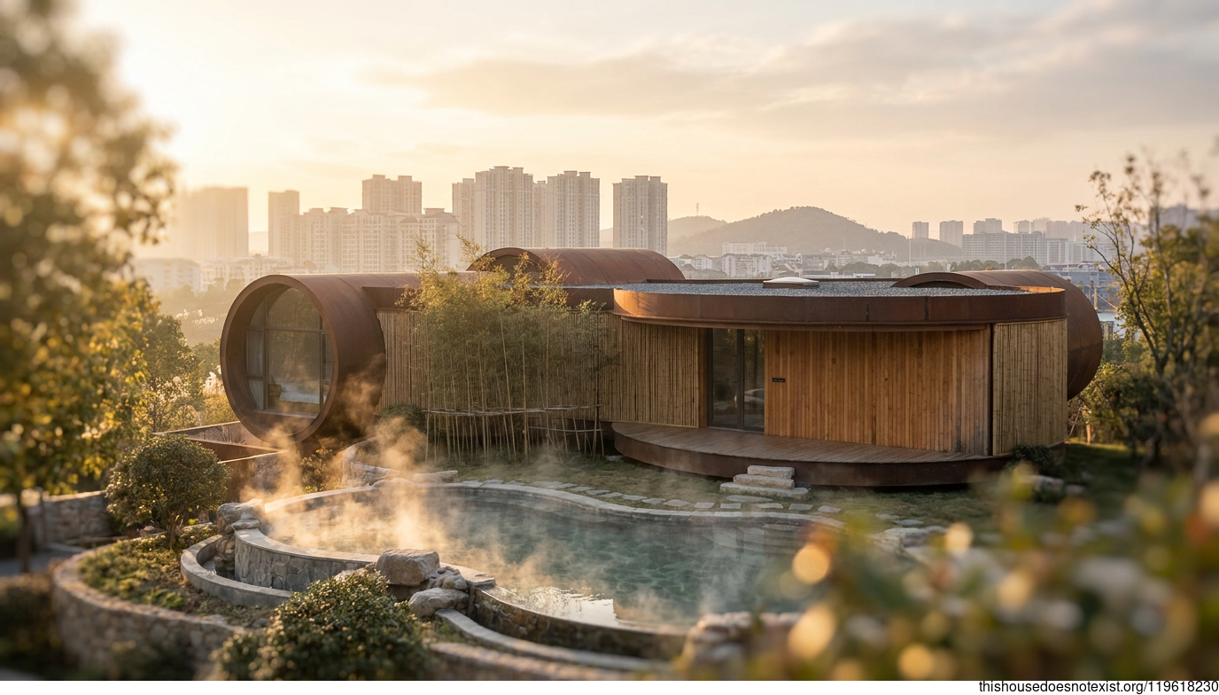 Circular Corten House in Changzhou Sunset