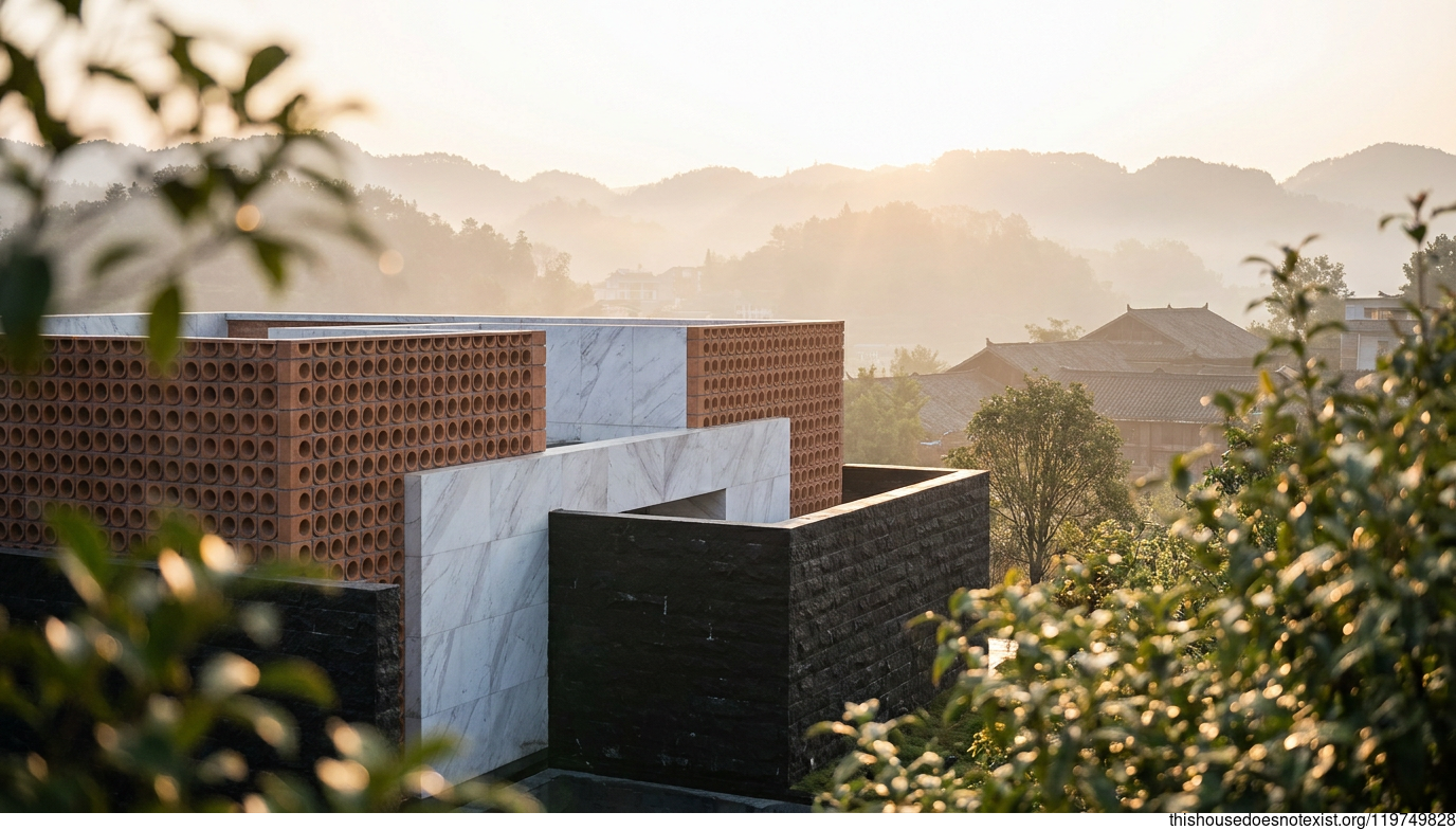 Circular Eco Minimalist Terracotta Sunrise House