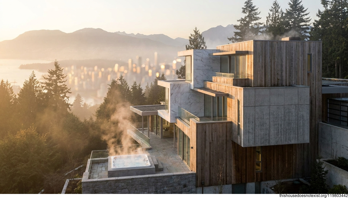 Modern Marble and Cedar Sunset Jacuzzi