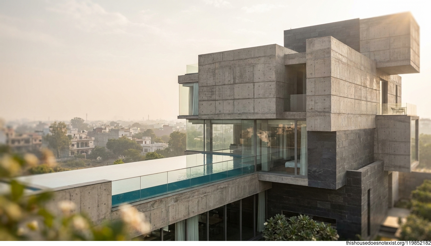 Brutalist Maximalist Concrete Home, Moradabad Daylight