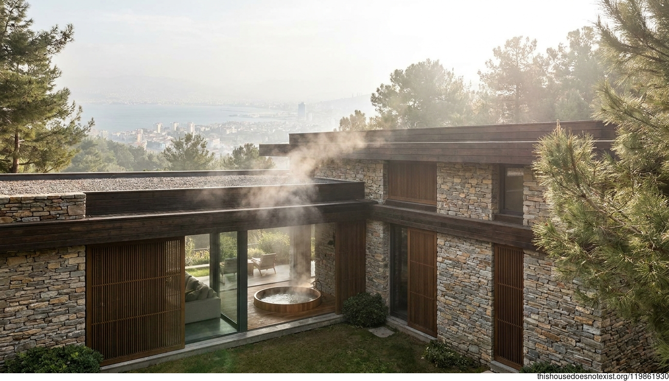Timber Stone Retreat in Izmir Sunlight