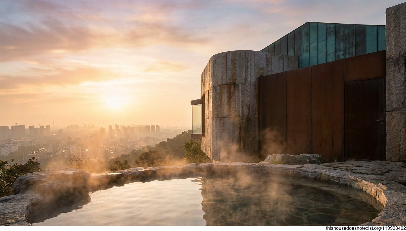 Curved Steel Over Zhangjiagang Hot Spring Sunset
