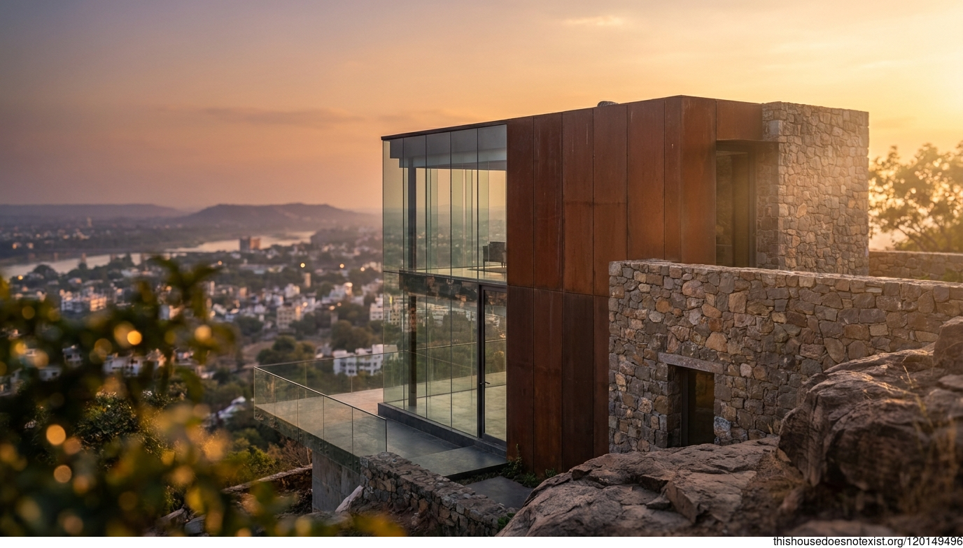 Corten, Glass, Stone