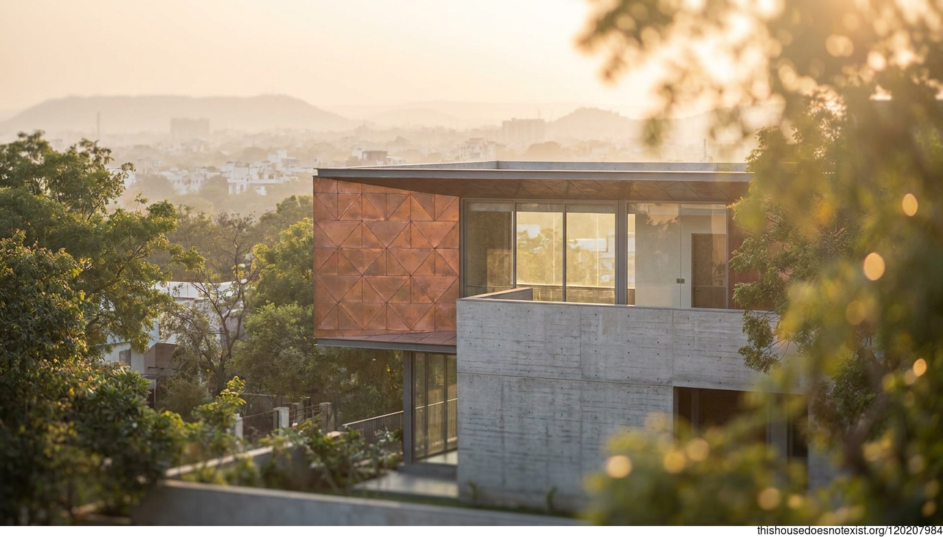 Triangular Copper House at Vadodara Sunset