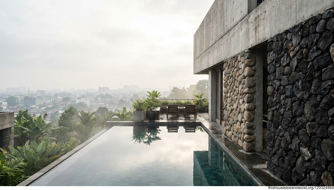 Brutalist Black Stone Infinity Pool Residence