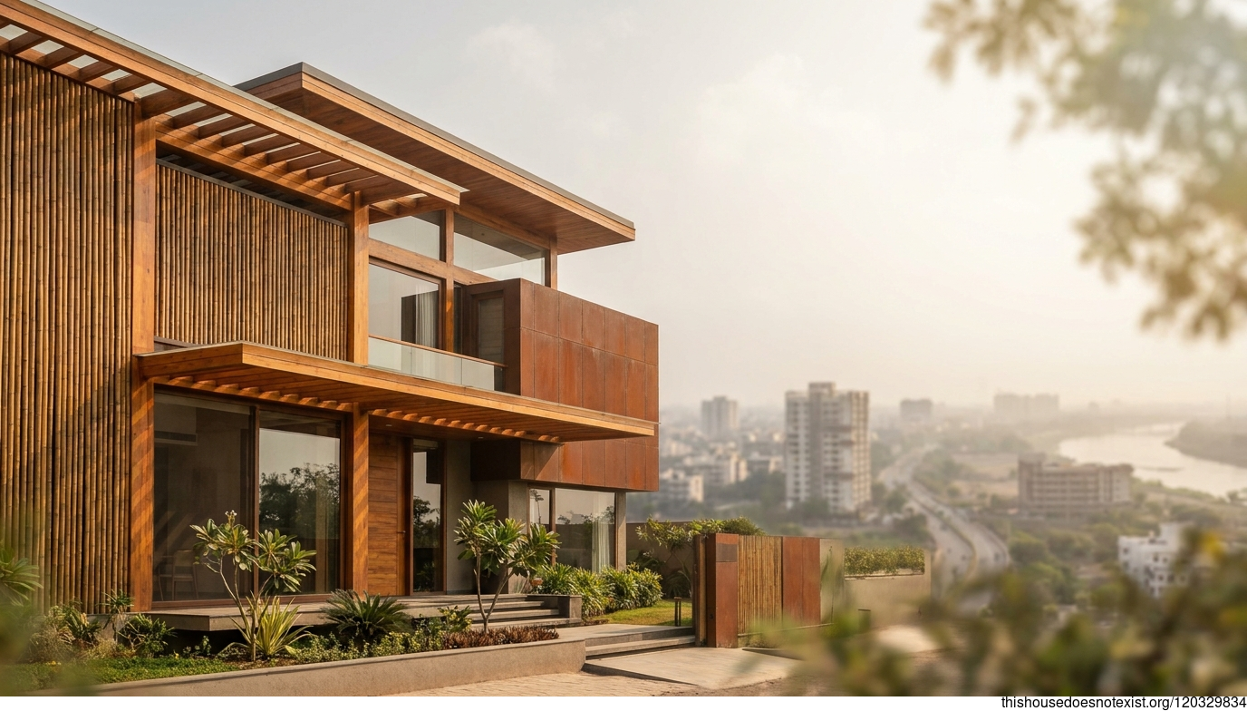 Modern Timber-Corten Home, Surat, India