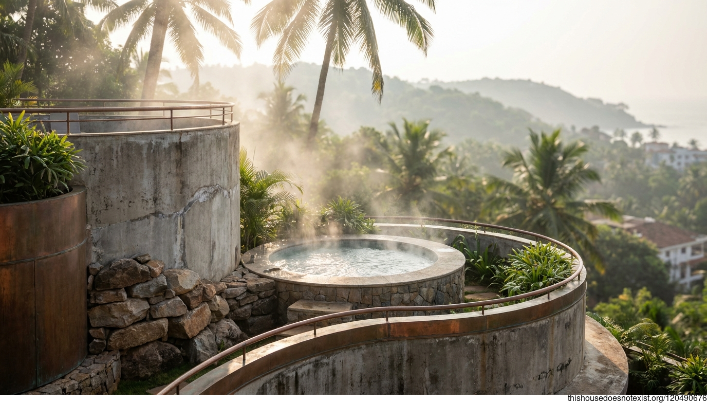 Curved Concrete Garden with Copper Steam