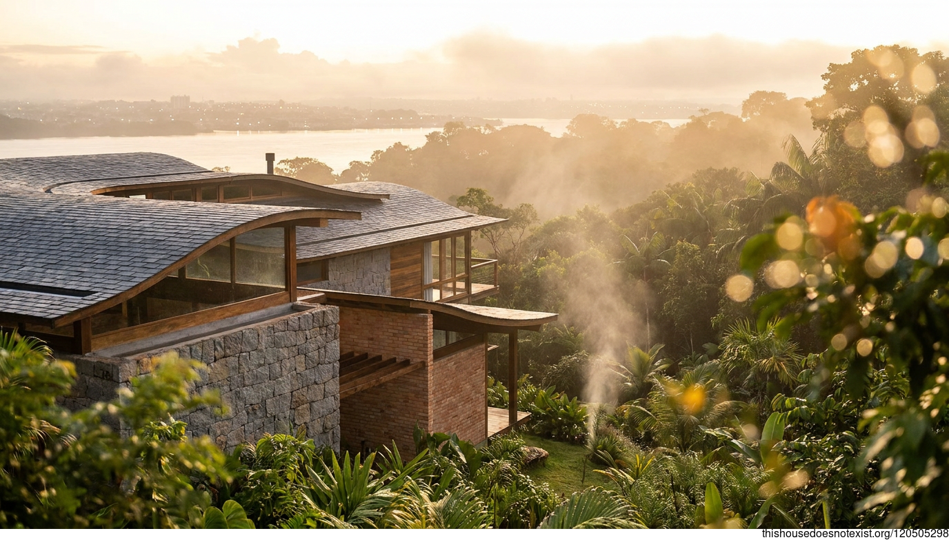 Curved Eco Home, Sunrise Over Manaus