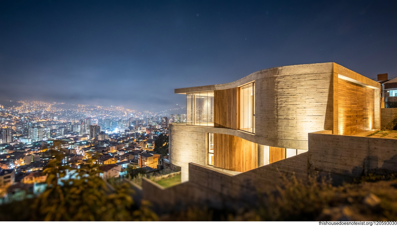 Curved Concrete Minimalist Night Residence